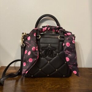 NWT‎ Juicy Couture Black Quilted Holding the Line Cherry Mini Tote Crossbody Bag